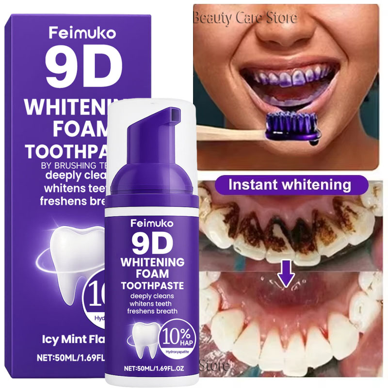 Teeth Whitening Naturally - Dentifricio sbiancante 9D viola in mousse,