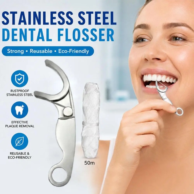 Dental Floss Picks - Filo Interdentale Riutilizzabile in Acciaio Inossidabile,